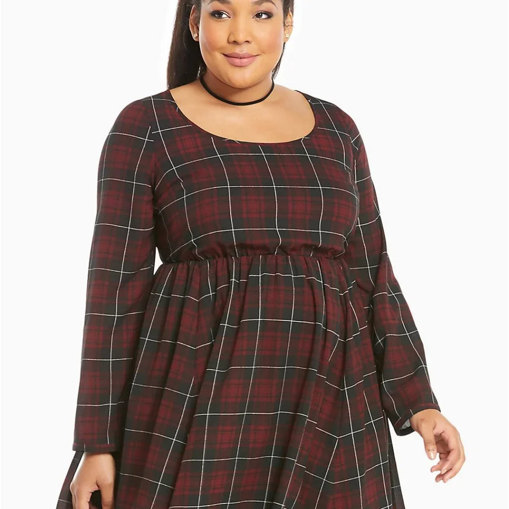 NWT TORRID RED PLAID CROSSBACK SKATER DRESS MIDI Size 2 2X - Picture 3 of 5
